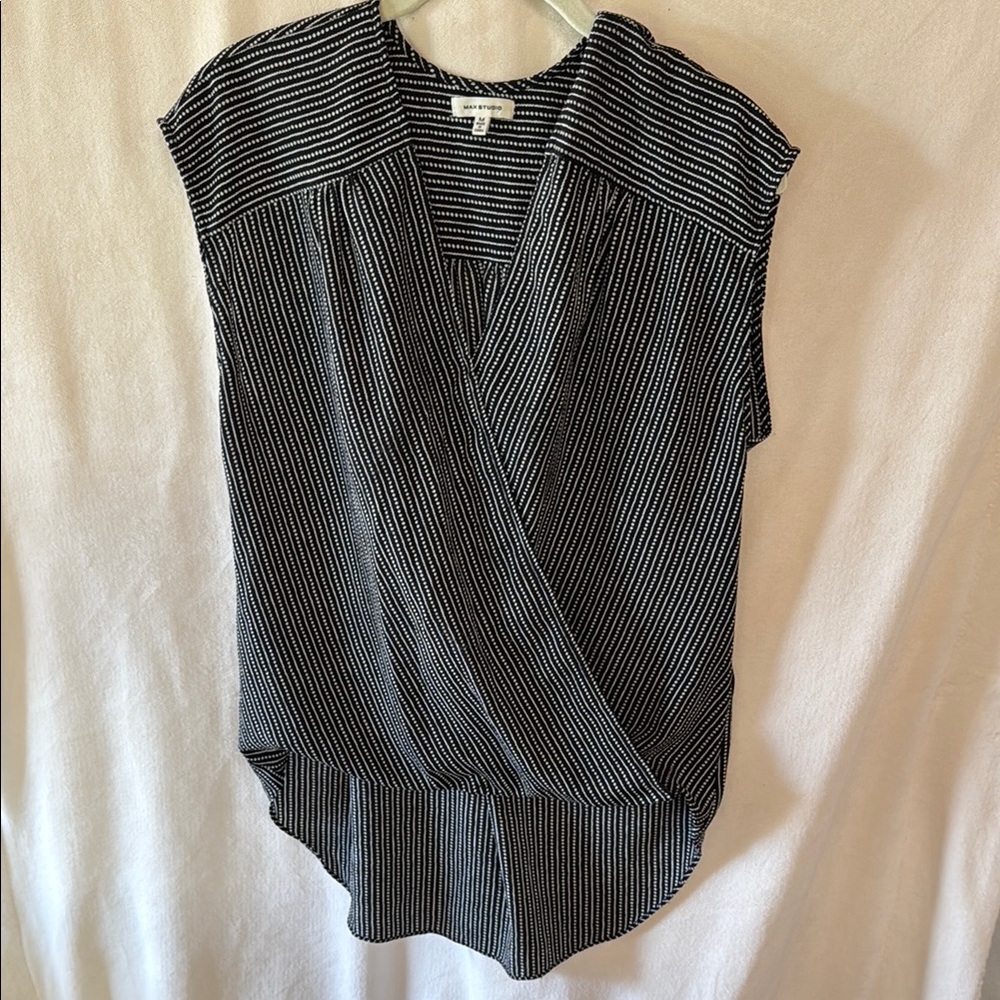 Max Studio Black and White Wrap Blouse